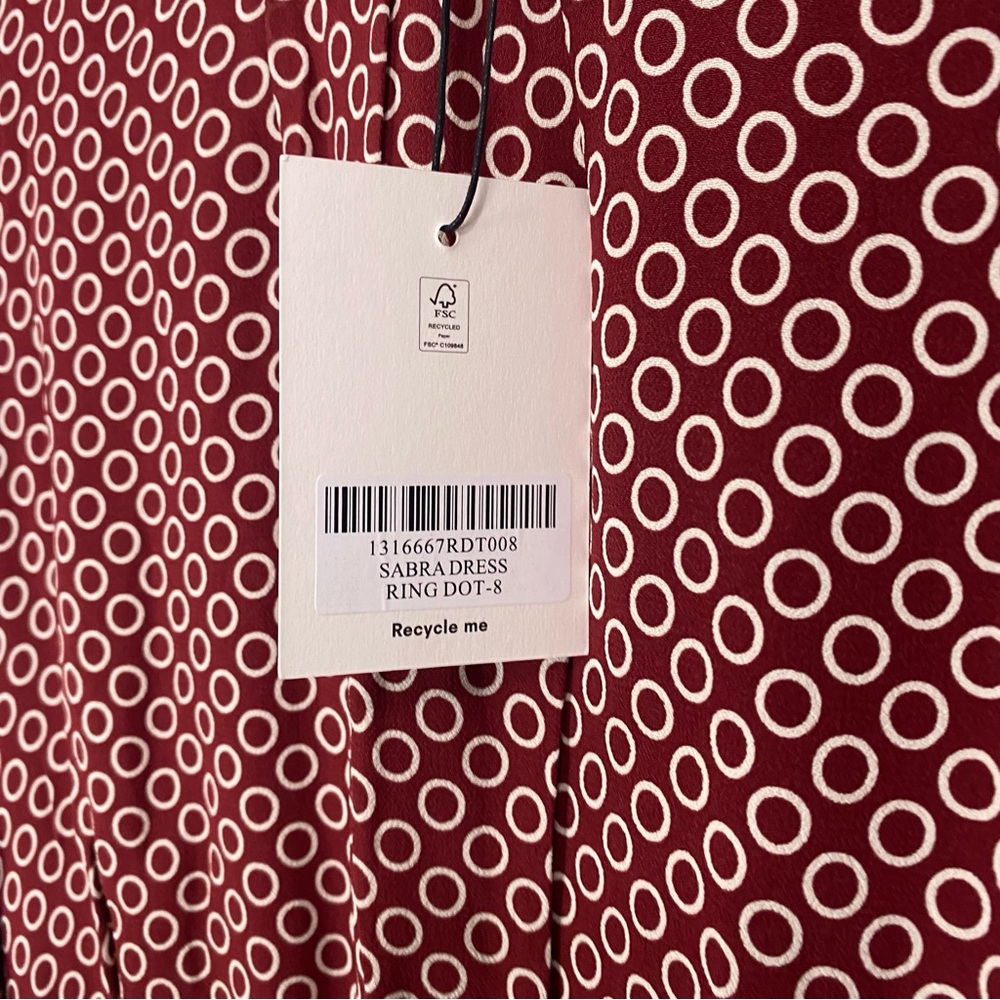 Reformation Sabra‎ Midi Dress Pleated Polka Ring Dot Red Size 8 - Picture 4 of 8